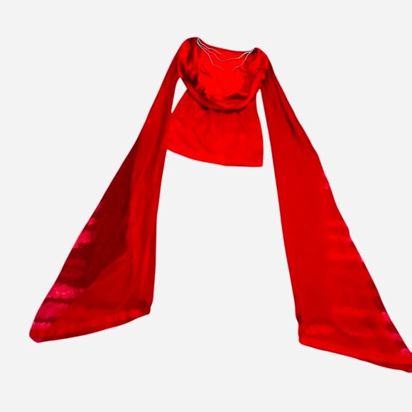 IvaNova  Mini Backless Dress W/Rhinestones and Long Dramatic Sheer Sleeve Red 4 - Picture 8 of 10